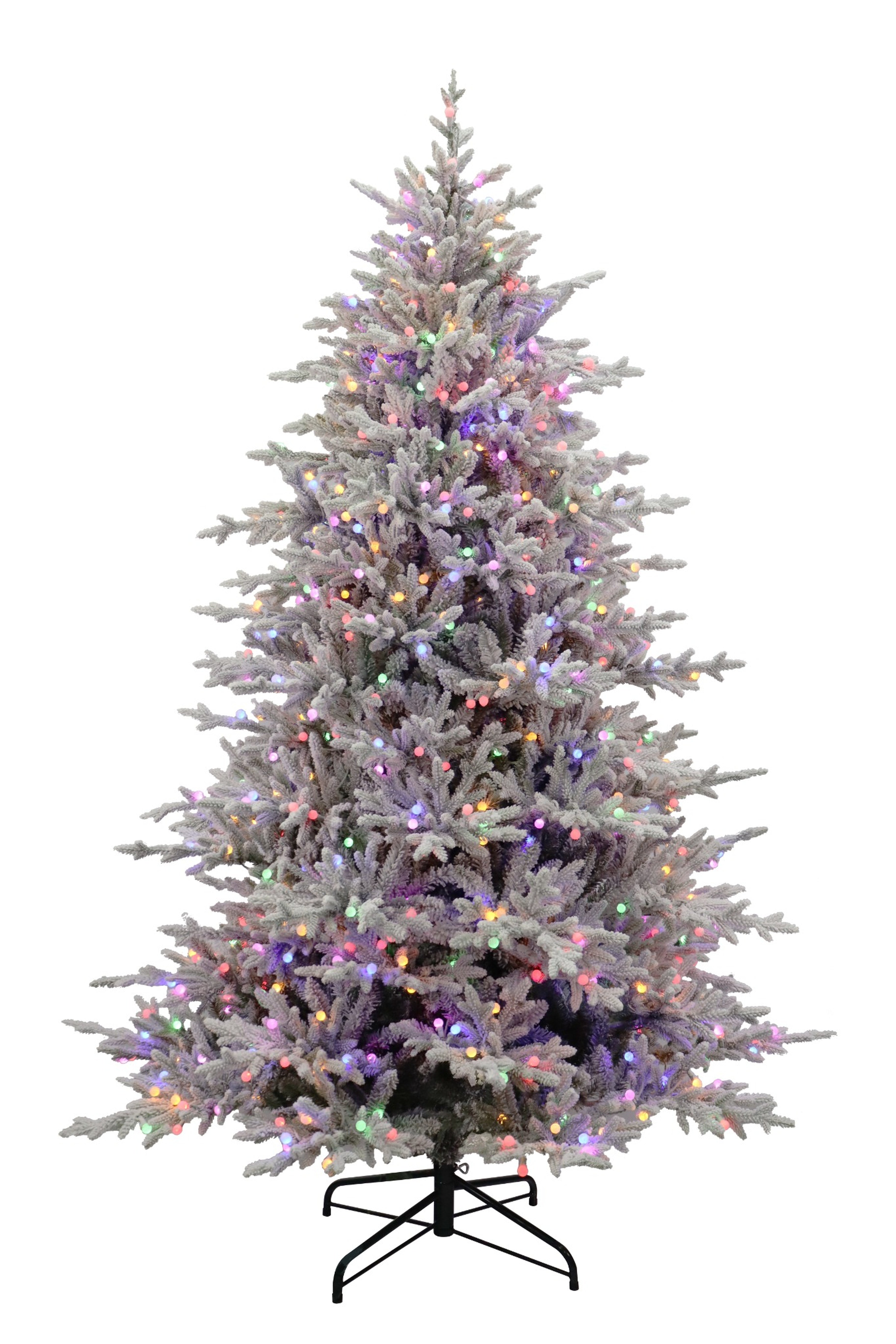Puleo International 7.5ft Pre-Lit Arcadia Pine Flocked PE/PVC Tree With Dual Color LED Light with Functions, Foot Pedal, Remote Control, and Quick Pole